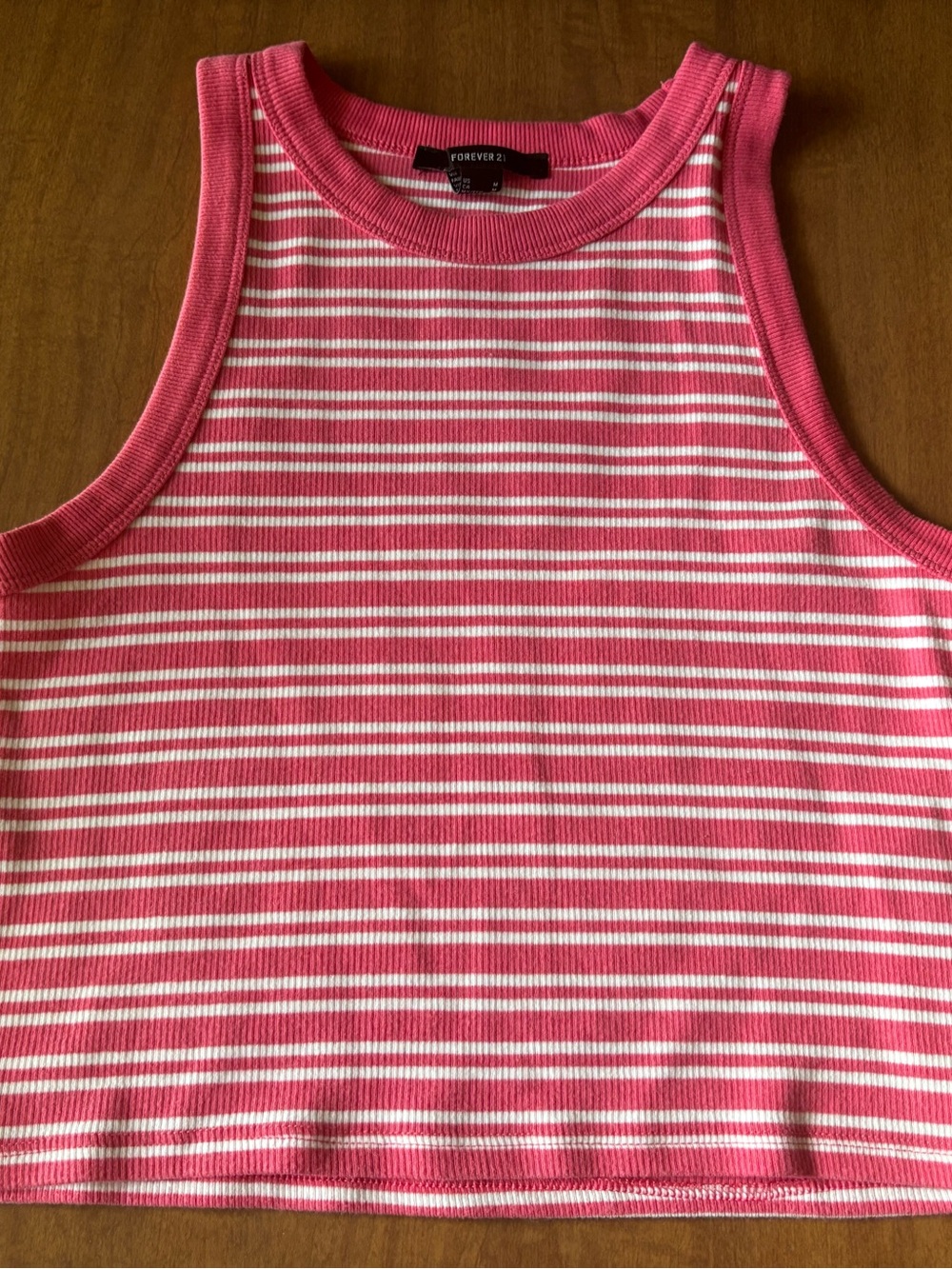 Forever 21 Hot Pink & White Ribbed Stripe Tee